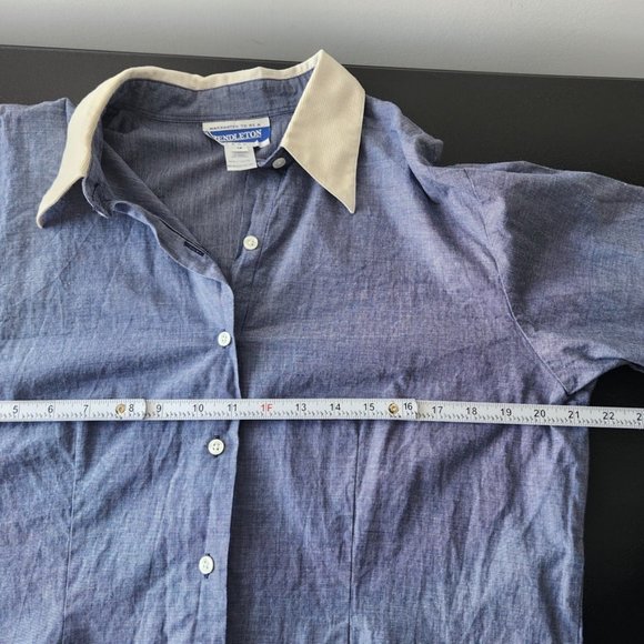 Y2K Pendleton Blue & White Waffle‎ Weave Button Down Shirt Women's Size 12 - Picture 12 of 13